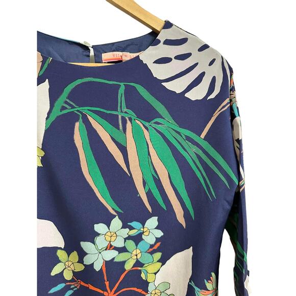 Vilagallo Womens Silk Floral Print 3/4 Sleeve Boho Shift Dress Casual Size 36 - Picture 2 of 9